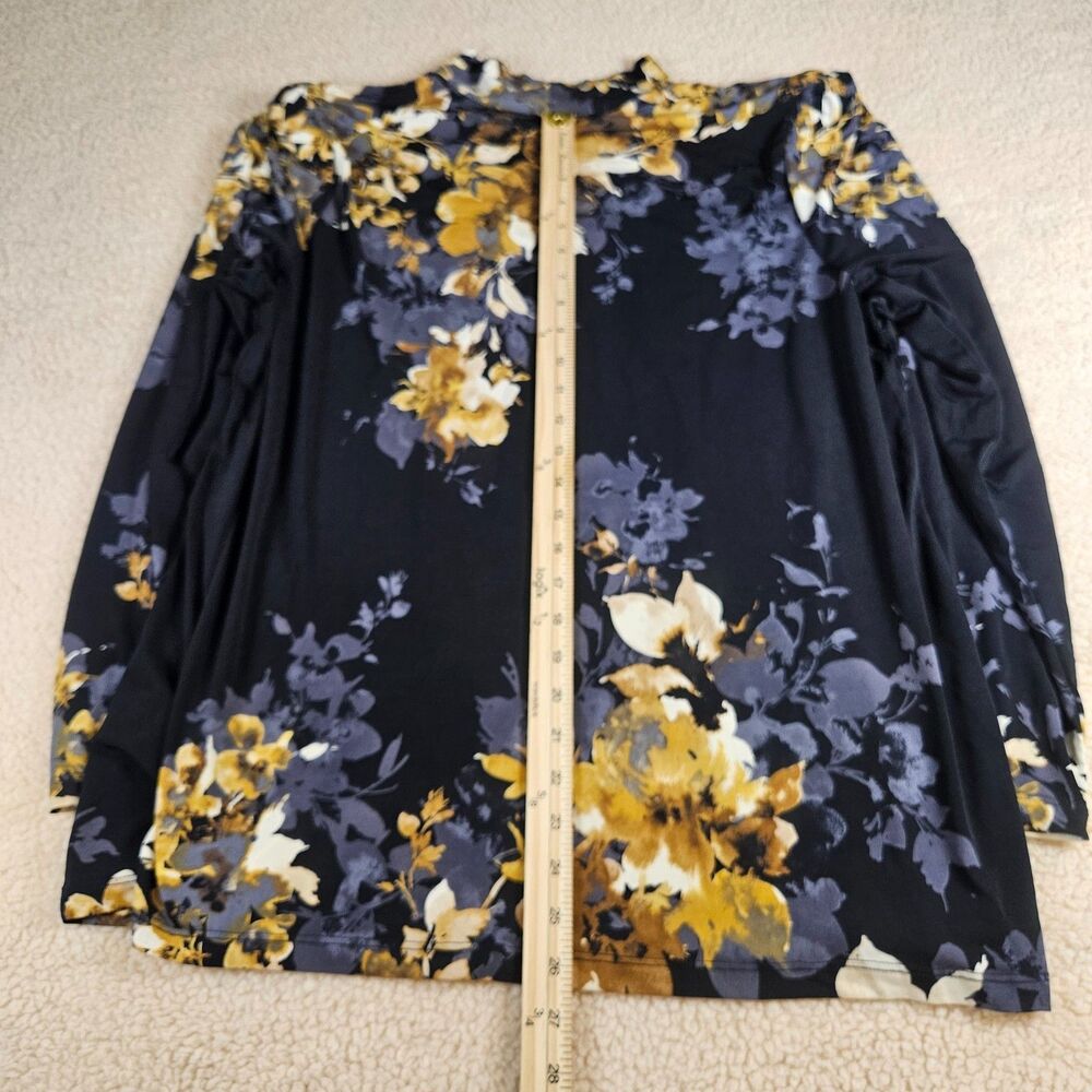 Susan Graver 2XL Floral Top Black Gold Mock Neck Long Sleeve Stretch Knit - Picture 7 of 7